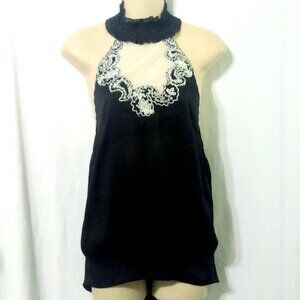 Arden B Black Net and Embroidered Halter Top Size XS